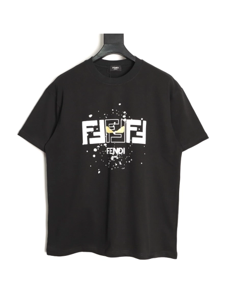 Fendi Splatter Monster Black and White Double F Logo Short-Sleeve T-Shirt TSK1,Fendi