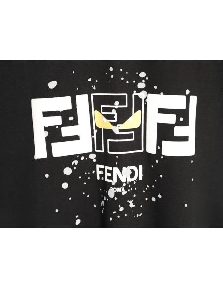 Fendi Splatter Monster Black and White Double F Logo Short-Sleeve T-Shirt TSK1,Fendi