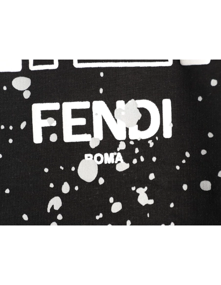 Fendi Splatter Monster Black and White Double F Logo Short-Sleeve T-Shirt TSK1,Fendi
