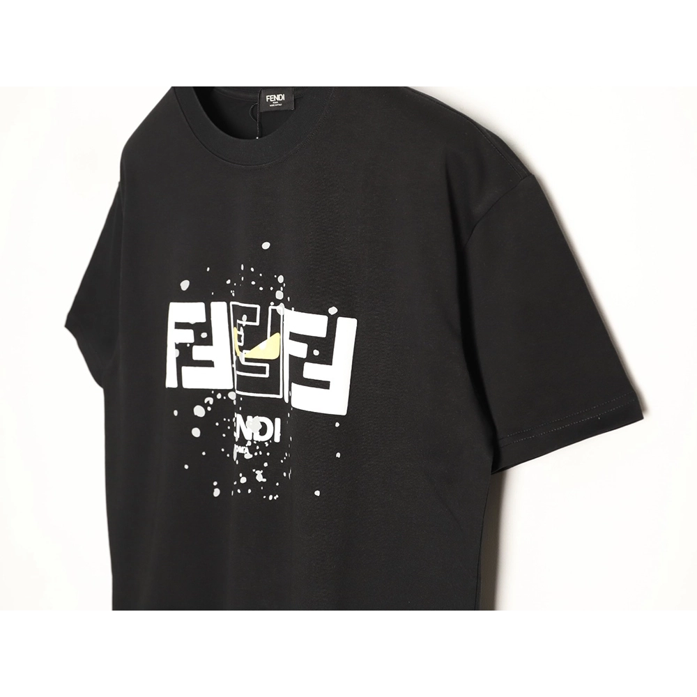 Fendi Splatter Monster Black and White Double F Logo Short-Sleeve T-Shirt TSK1,Fendi