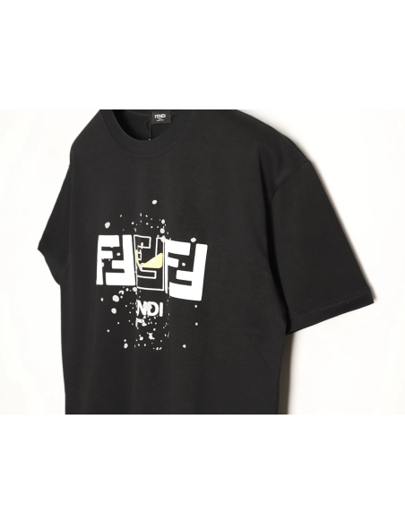 Fendi Splatter Monster Black and White Double F Logo Short-Sleeve T-Shirt TSK1,Fendi