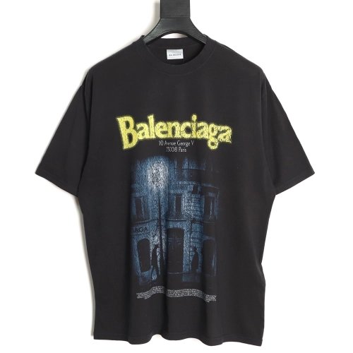Balenciaga store night scene print short-sleeved T-shirt,Balenciaga