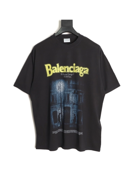 Balenciaga store night scene print short-sleeved T-shirt,Balenciaga