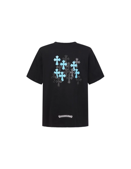 Chrome Hearts T Shirts 2026 New Ice Blue Contrast Cross Leather Patch Short Sleeve  ,Chrome Hearts T Shirt,Tshirt,APPAREL
