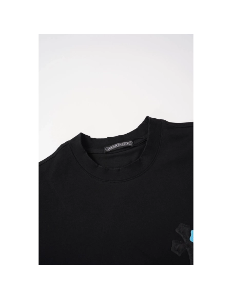 Chrome Hearts T Shirts 2026 New Ice Blue Contrast Cross Leather Patch Short Sleeve  ,Chrome Hearts T Shirt,Tshirt,APPAREL