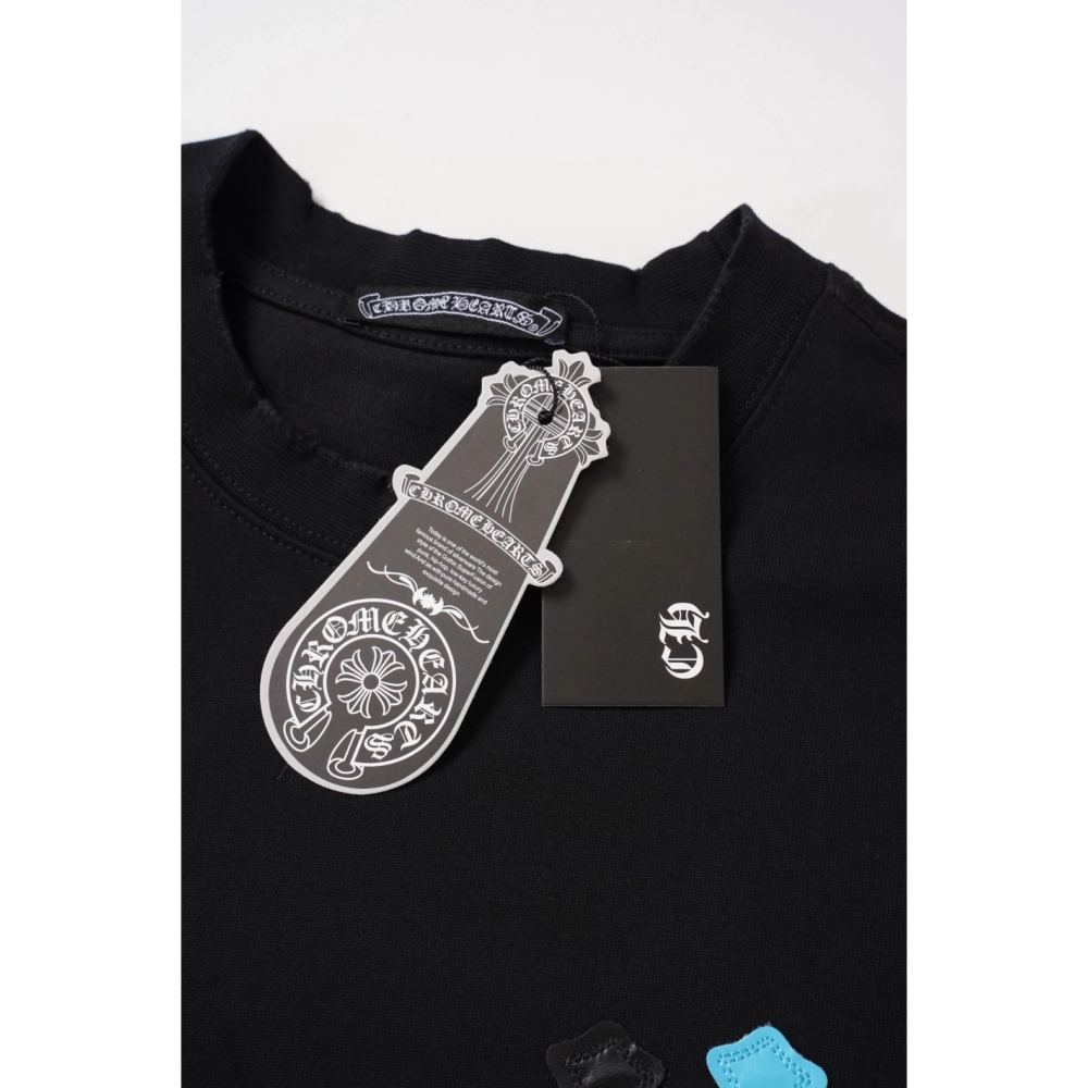 Chrome Hearts T Shirts 2026 New Ice Blue Contrast Cross Leather Patch Short Sleeve  ,Chrome Hearts T Shirt,Tshirt,APPAREL