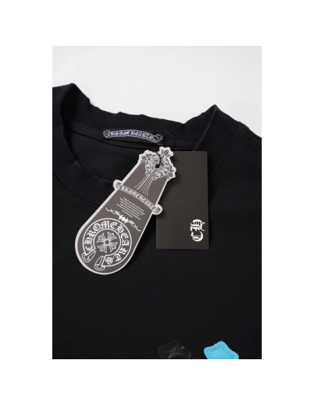 Chrome Hearts T Shirts 2026 New Ice Blue Contrast Cross Leather Patch Short Sleeve  ,Chrome Hearts T Shirt,Tshirt,APPAREL