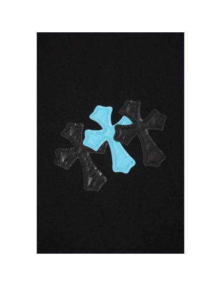 Chrome Hearts T Shirts 2026 New Ice Blue Contrast Cross Leather Patch Short Sleeve  ,Chrome Hearts T Shirt,Tshirt,APPAREL