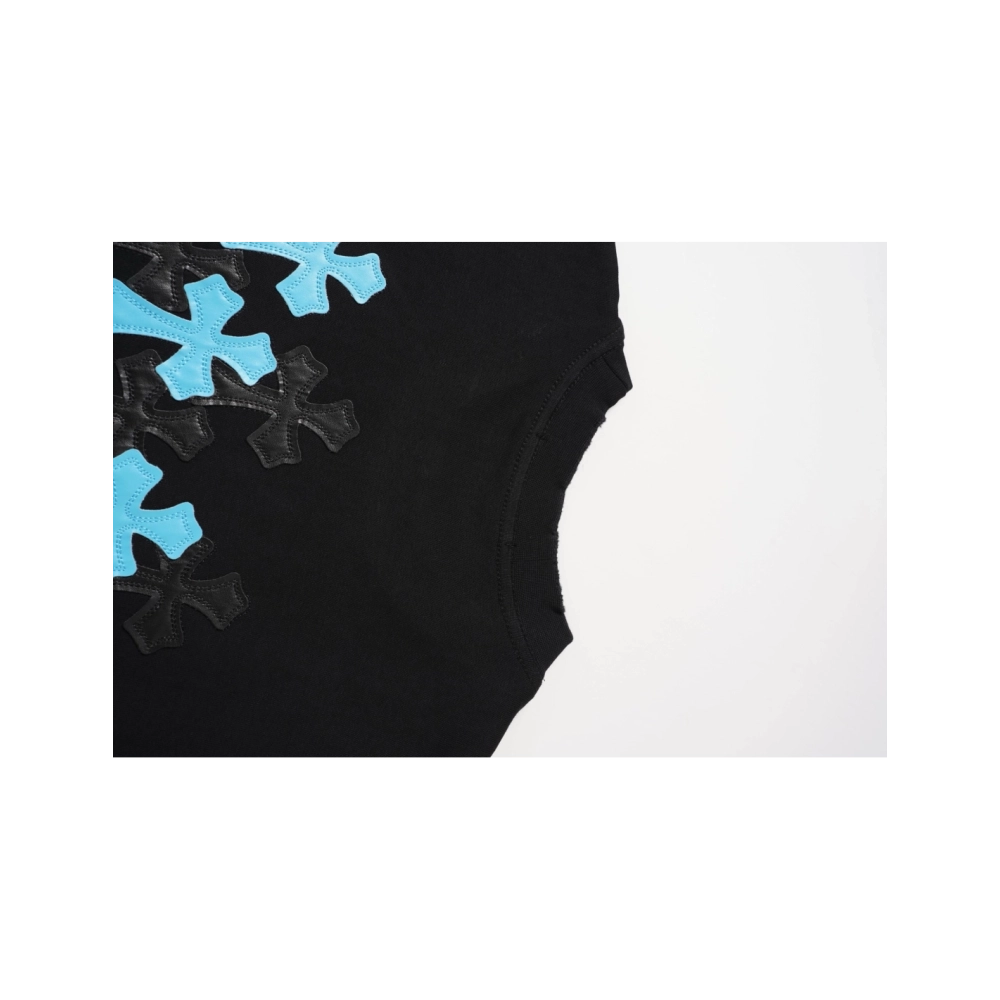 Chrome Hearts T Shirts 2026 New Ice Blue Contrast Cross Leather Patch Short Sleeve  ,Chrome Hearts T Shirt,Tshirt,APPAREL
