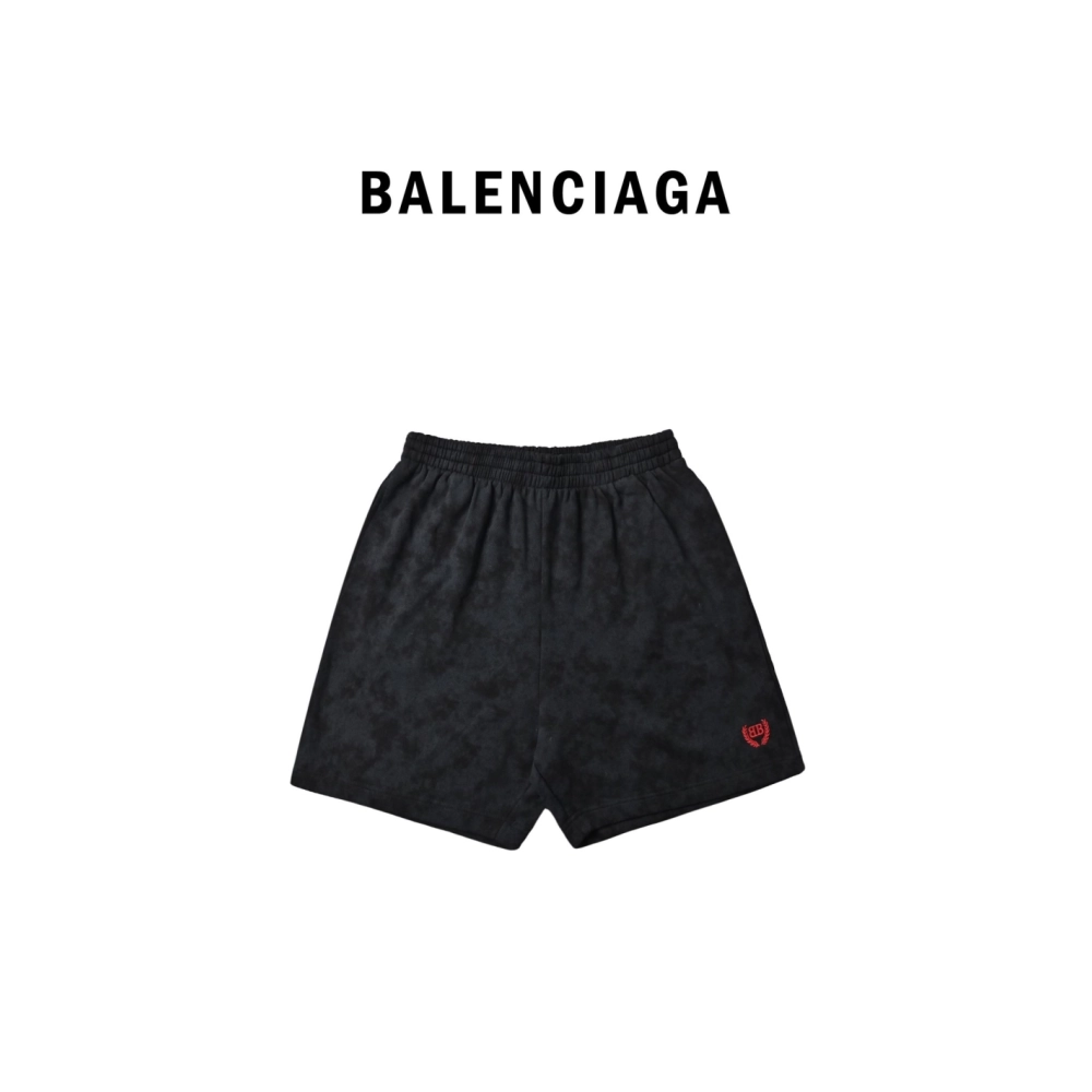 Balenciaga Red-Logo Embroidered Sports Shorts
