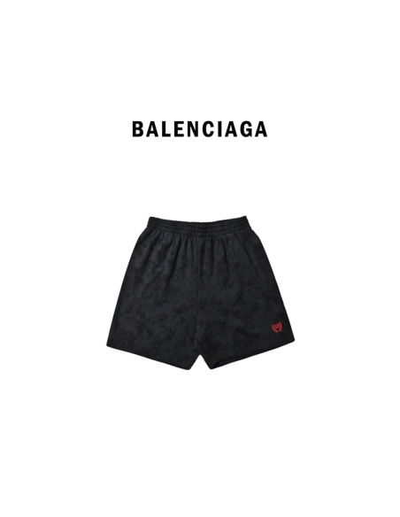Balenciaga Red-Logo Embroidered Sports Shorts