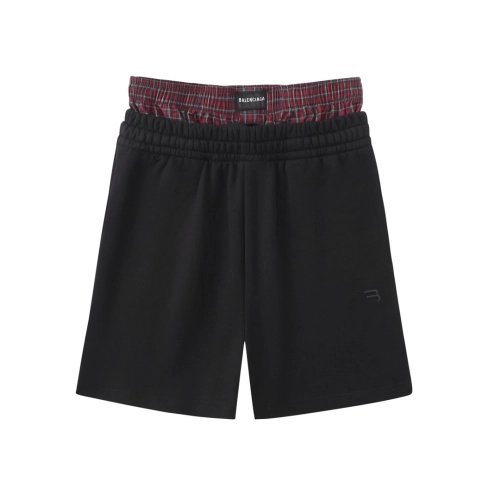 Balenciaga Plaid Patchwork Mock-Layer Shorts