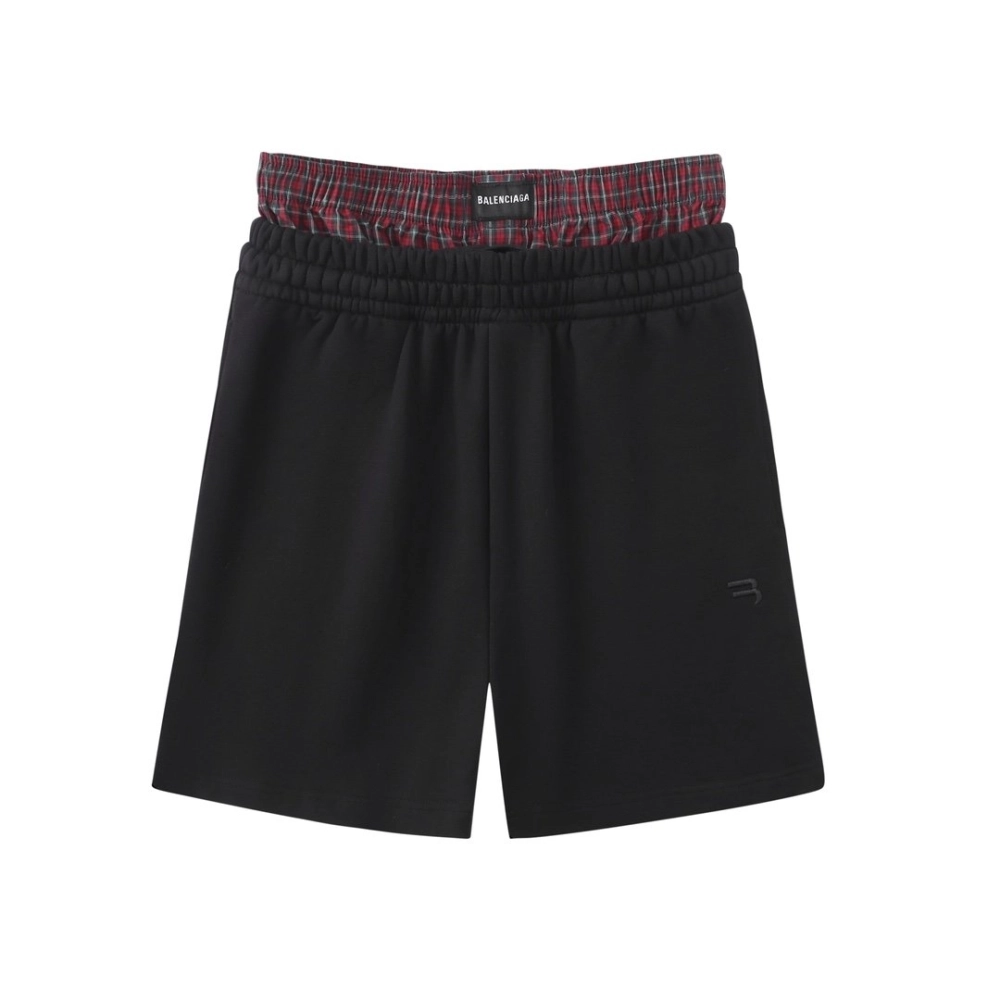 Balenciaga Plaid Patchwork Mock-Layer Shorts