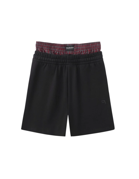 Balenciaga Plaid Patchwork Mock-Layer Shorts