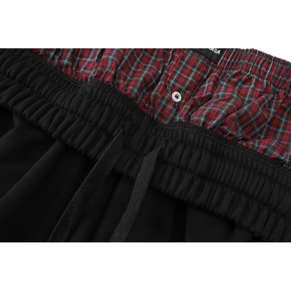 Balenciaga Plaid Patchwork Mock-Layer Shorts