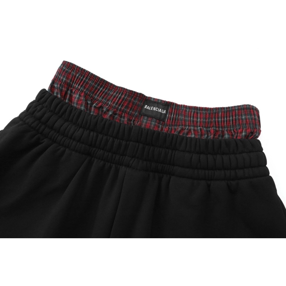 Balenciaga Plaid Patchwork Mock-Layer Shorts
