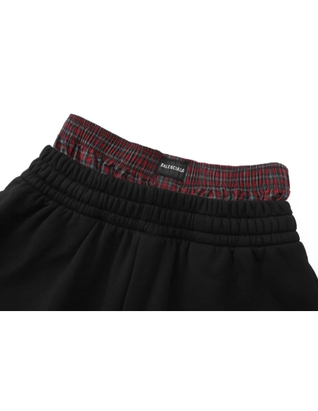 Balenciaga Plaid Patchwork Mock-Layer Shorts