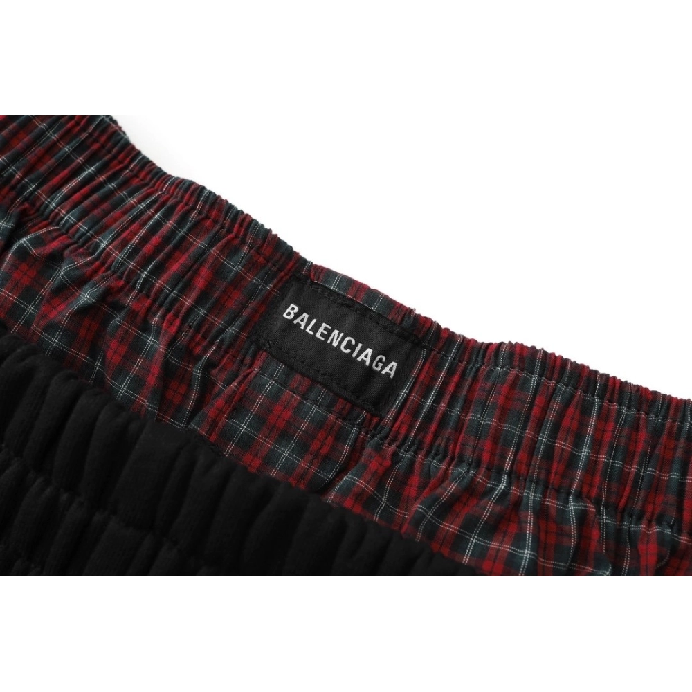 Balenciaga Plaid Patchwork Mock-Layer Shorts
