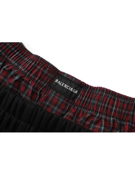 Balenciaga Plaid Patchwork Mock-Layer Shorts