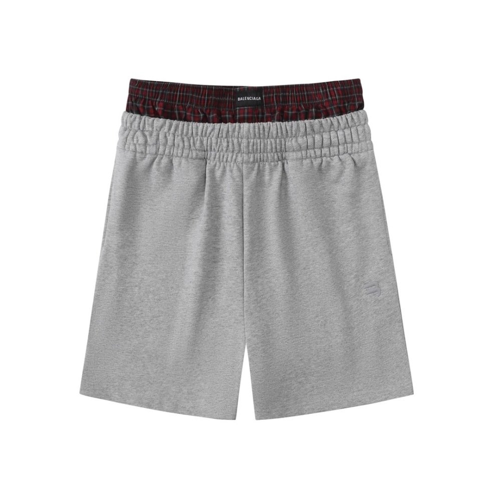 Balenciaga Plaid Button Mock-Layer Shorts