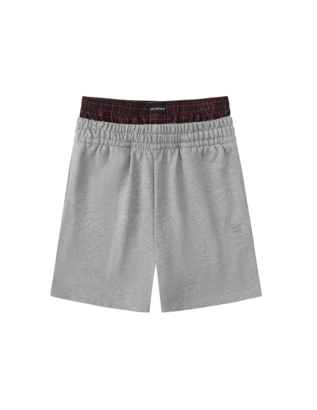 Balenciaga Plaid Button Mock-Layer Shorts
