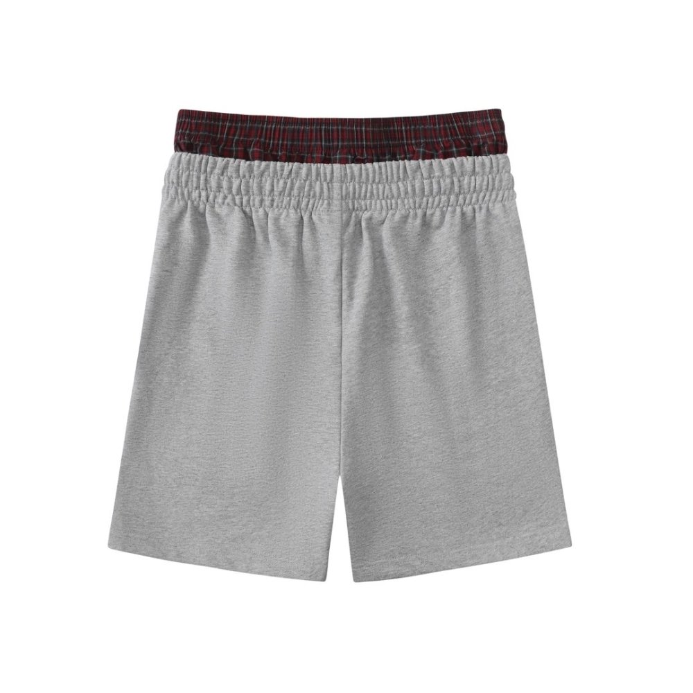 Balenciaga Plaid Button Mock-Layer Shorts
