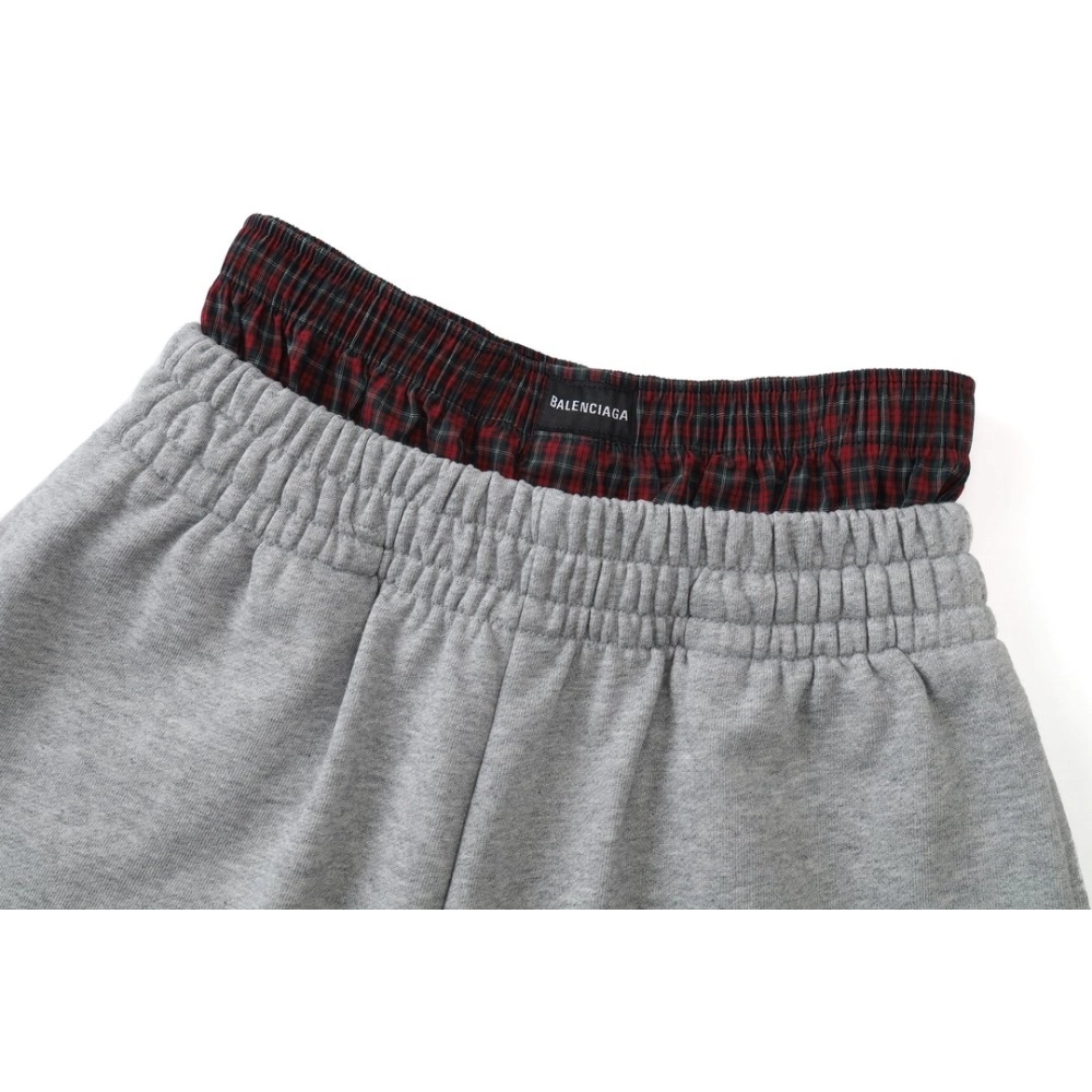 Balenciaga Plaid Button Mock-Layer Shorts