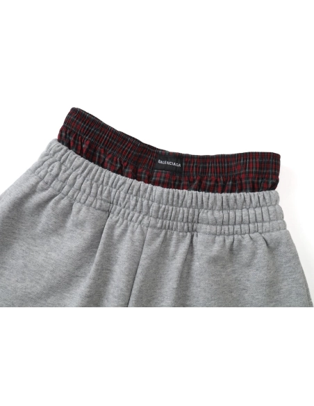 Balenciaga Plaid Button Mock-Layer Shorts