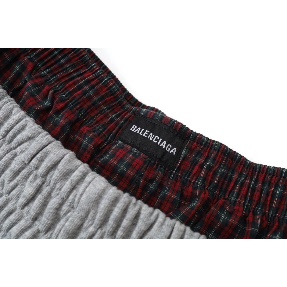 Balenciaga Plaid Button Mock-Layer Shorts