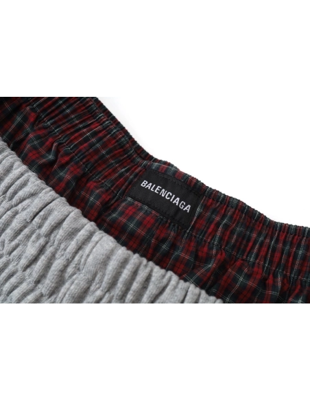 Balenciaga Plaid Button Mock-Layer Shorts