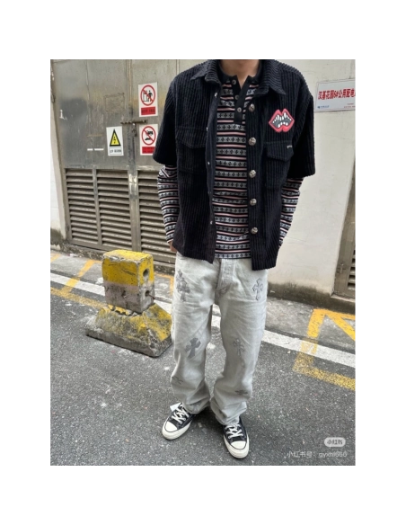 Chrome Hearts Light Grey Silver Horsehair Cross Patchwork Leather Jeans
