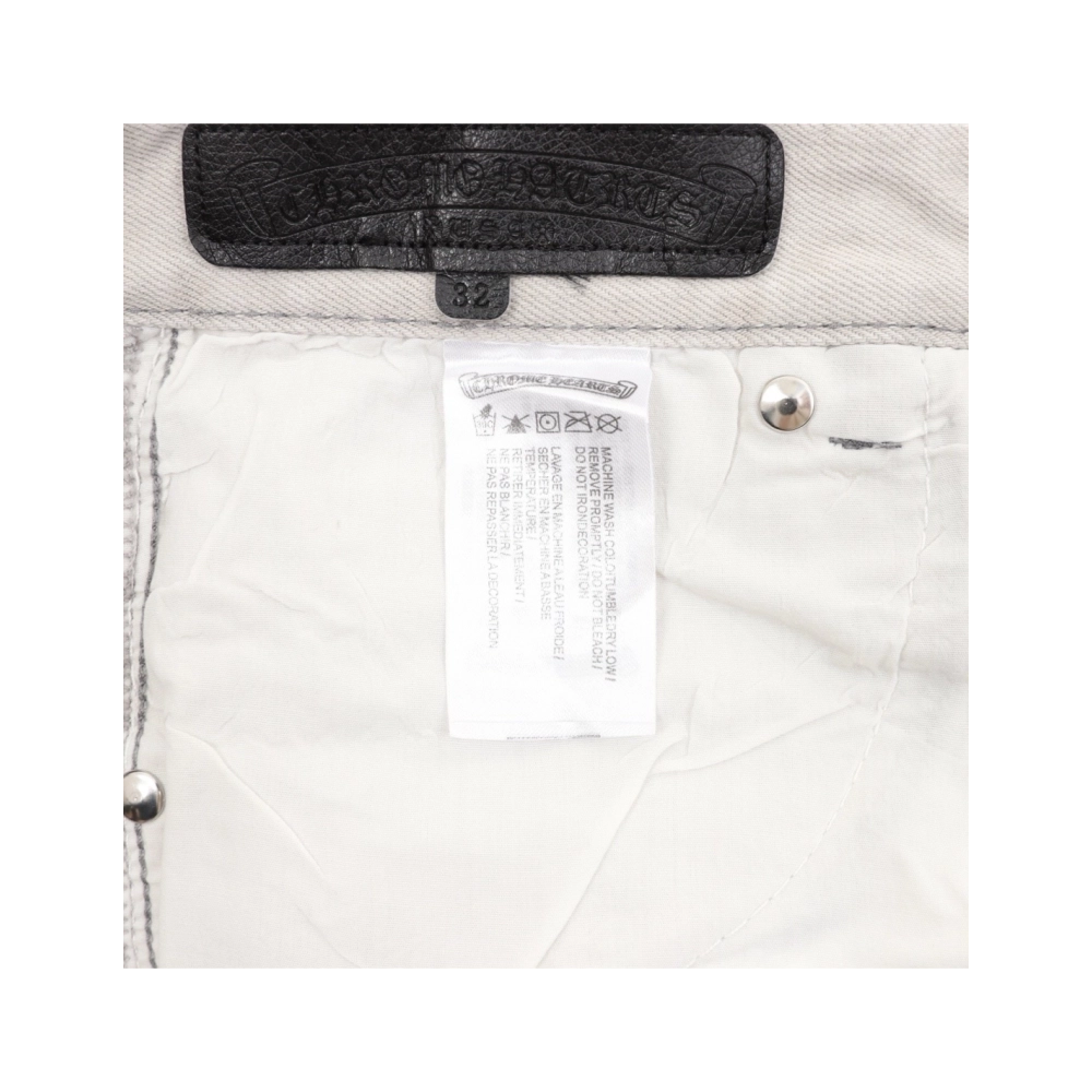 Chrome Hearts Light Grey Silver Horsehair Cross Patchwork Leather Jeans