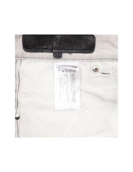 Chrome Hearts Light Grey Silver Horsehair Cross Patchwork Leather Jeans