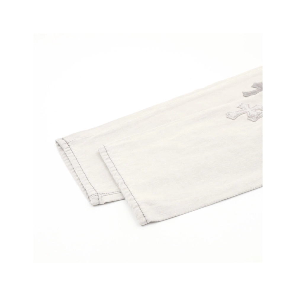 Chrome Hearts Light Grey Silver Horsehair Cross Patchwork Leather Jeans