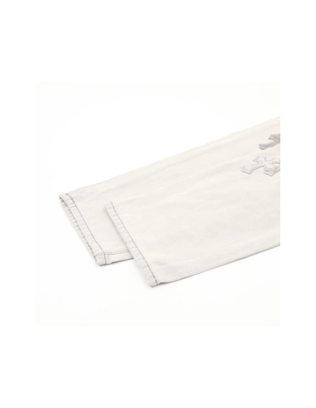 Chrome Hearts Light Grey Silver Horsehair Cross Patchwork Leather Jeans