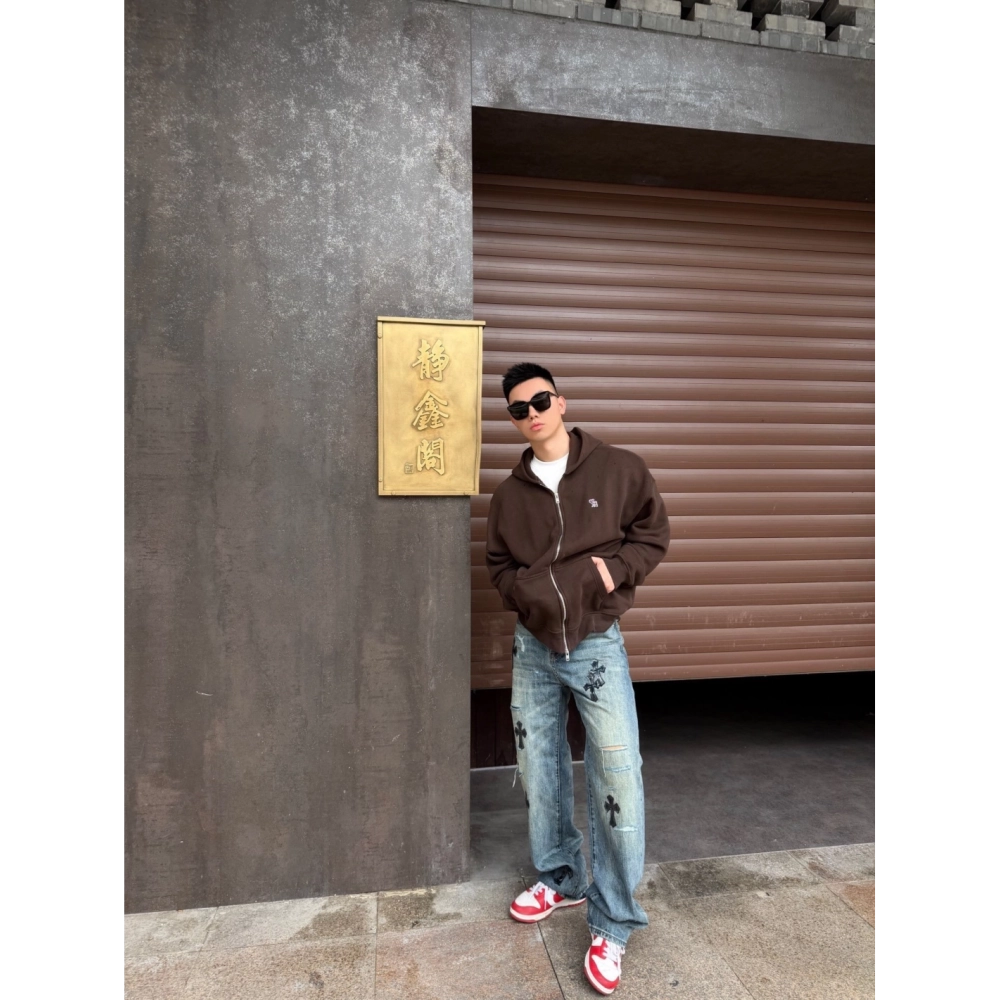 Chrome Hearts Cross Leather Patch Distressed Denim Trousers