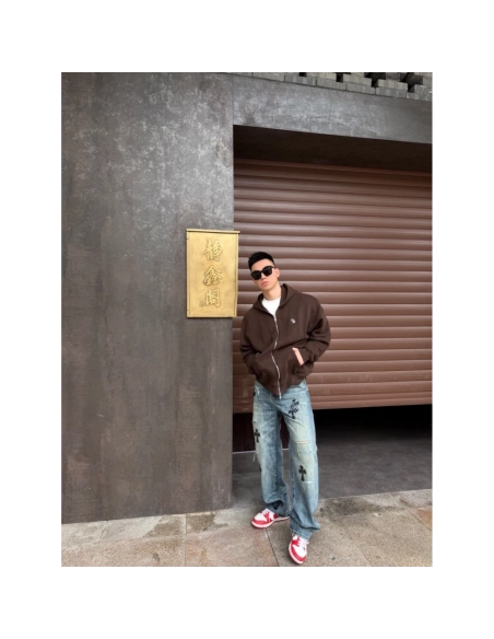 Chrome Hearts Cross Leather Patch Distressed Denim Trousers