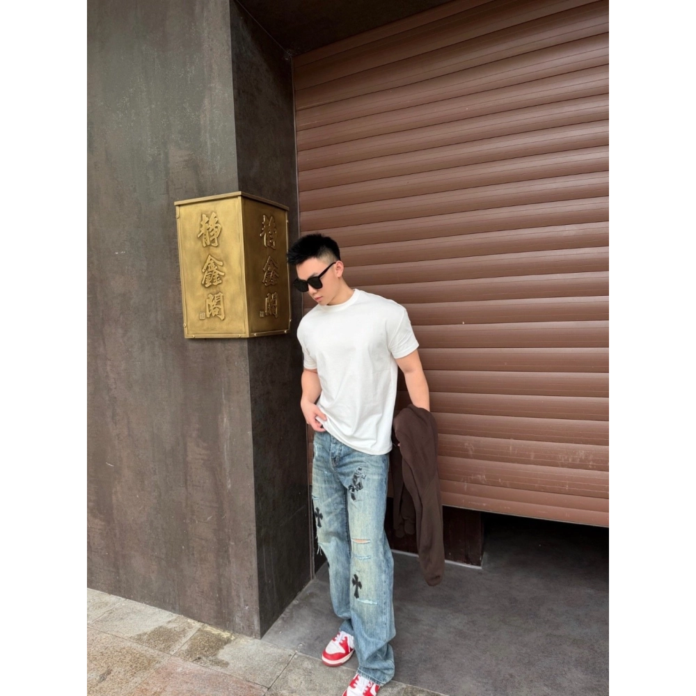 Chrome Hearts Cross Leather Patch Distressed Denim Trousers