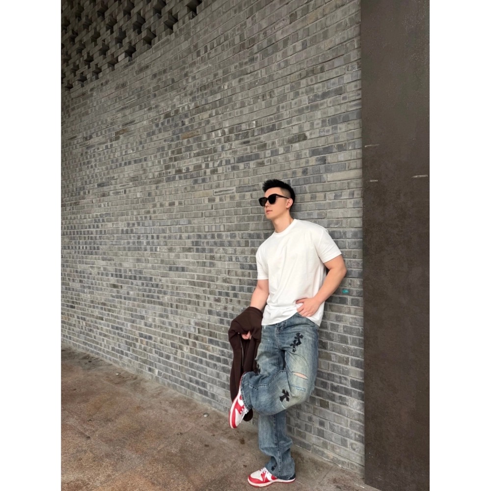 Chrome Hearts Cross Leather Patch Distressed Denim Trousers