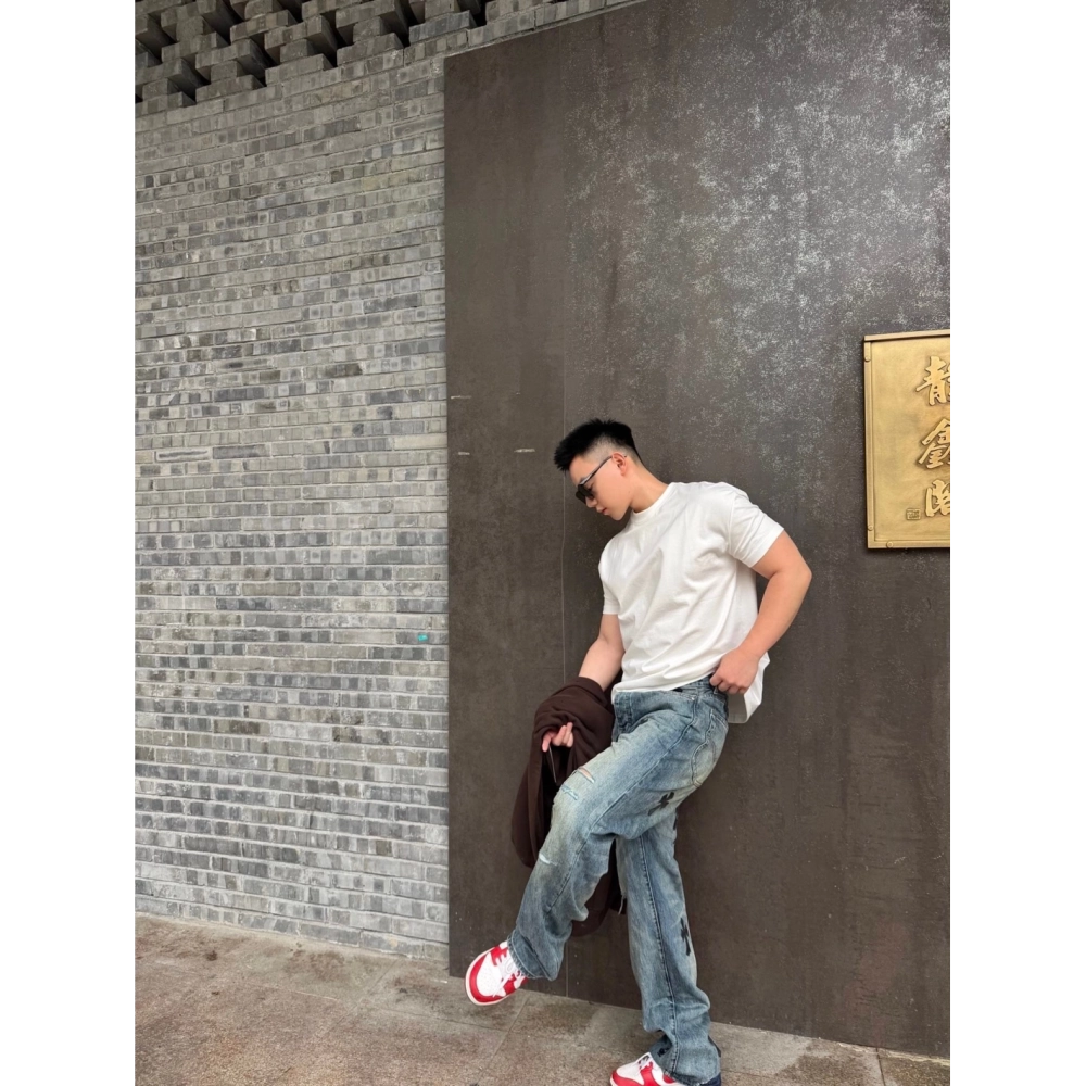 Chrome Hearts Cross Leather Patch Distressed Denim Trousers