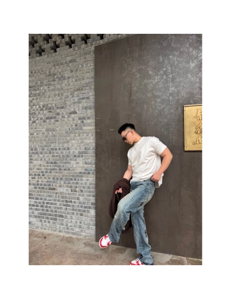 Chrome Hearts Cross Leather Patch Distressed Denim Trousers