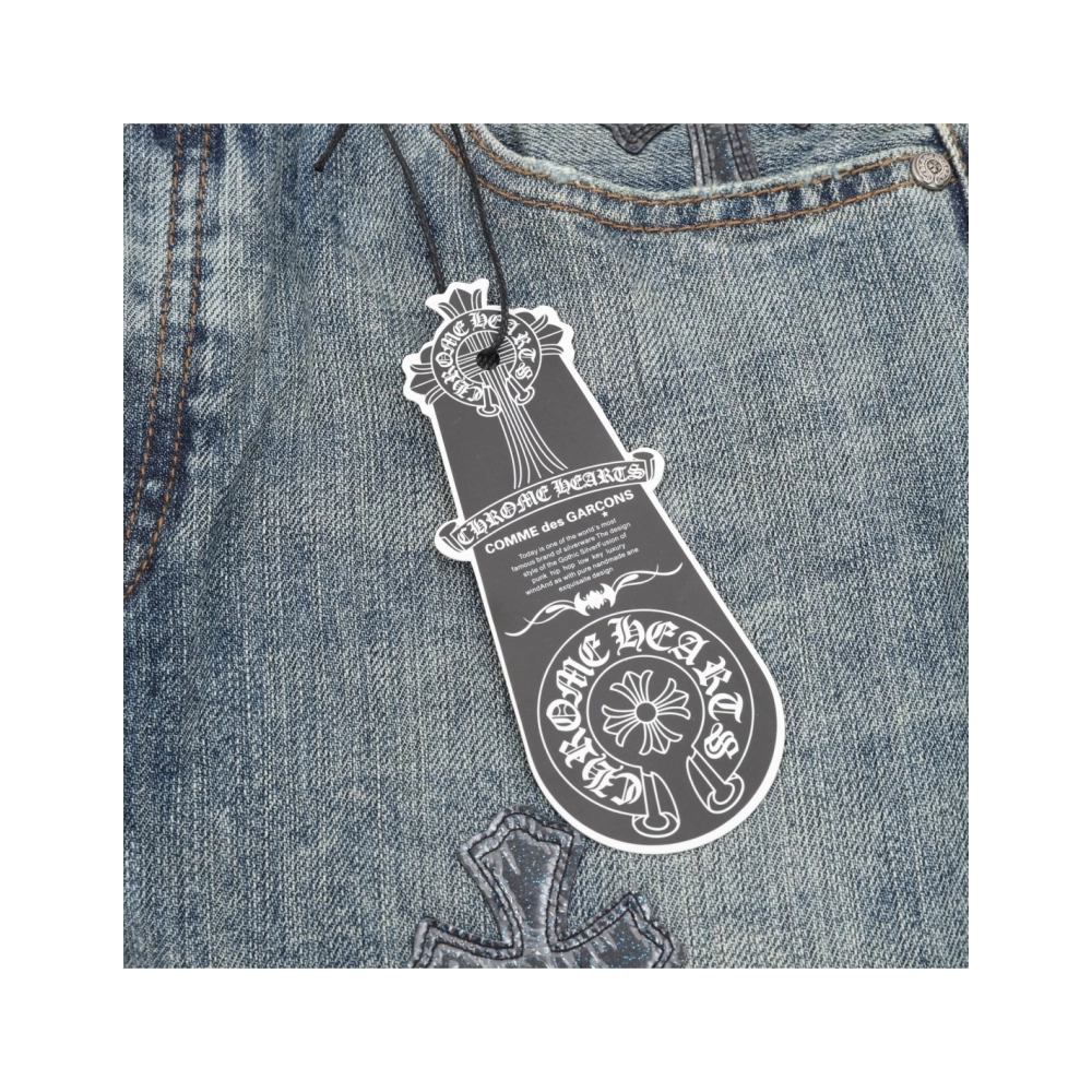 Chrome Hearts Cross Leather Patch Distressed Denim Trousers