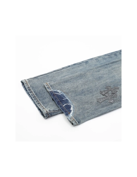 Chrome Hearts Cross Leather Patch Distressed Denim Trousers