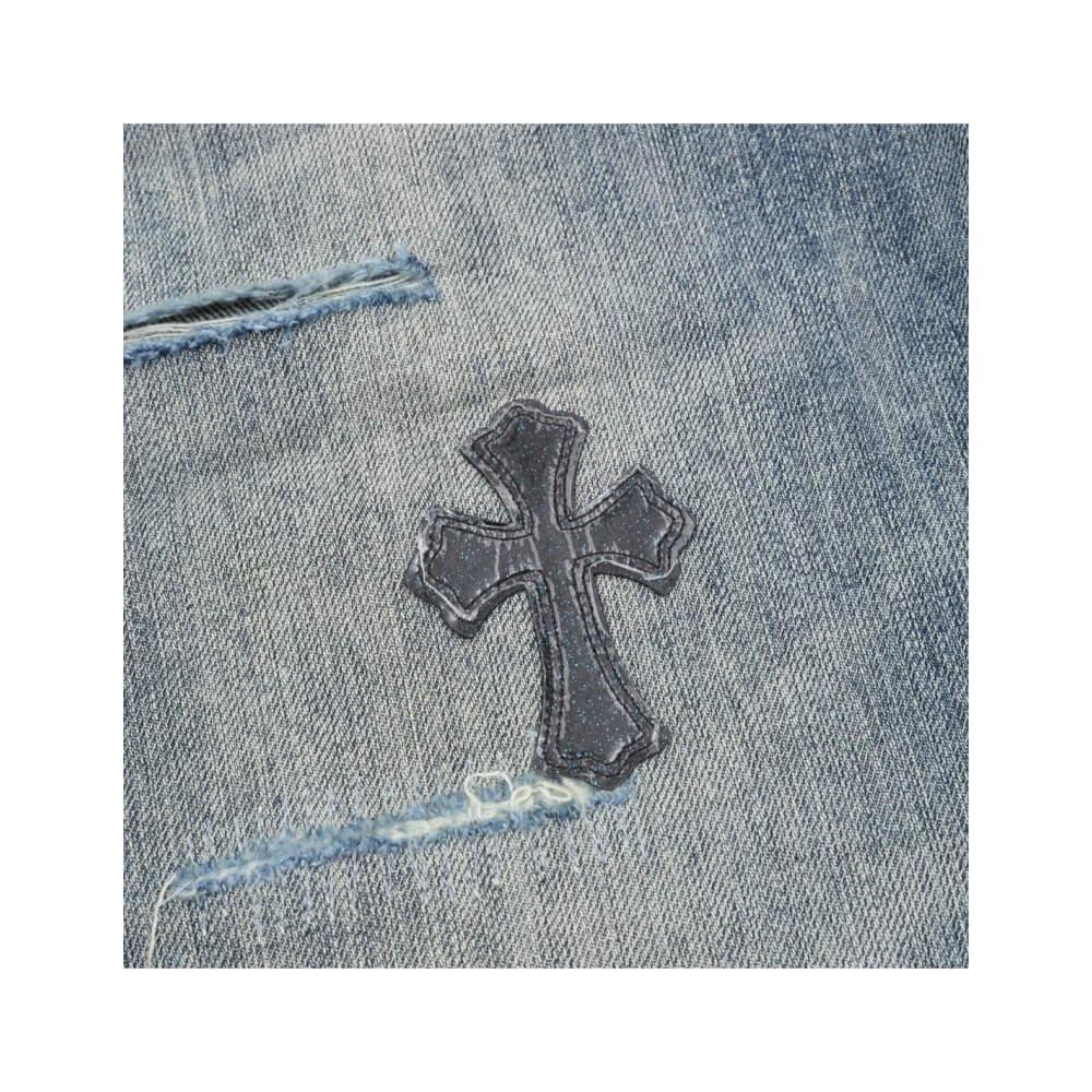 Chrome Hearts Cross Leather Patch Distressed Denim Trousers