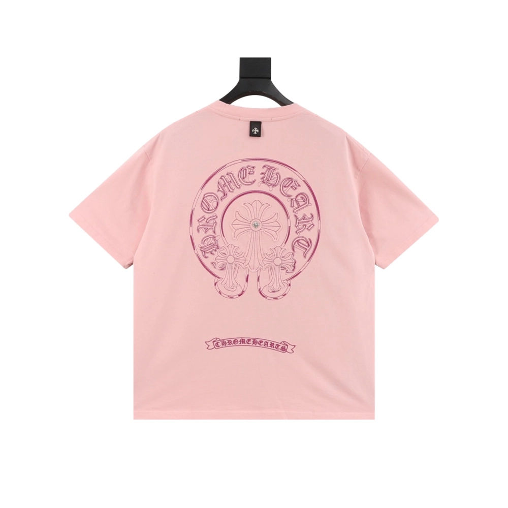Chrome Hearts Horseshoe Burnout Embroidery Distressed Short Sleeve 007