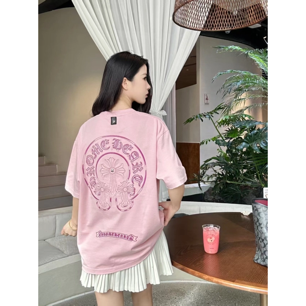 Chrome Hearts Horseshoe Burnout Embroidery Distressed Short Sleeve 007