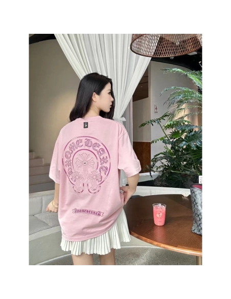 Chrome Hearts Horseshoe Burnout Embroidery Distressed Short Sleeve 007