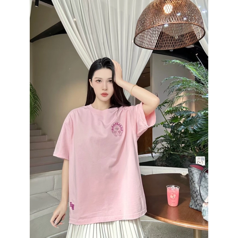 Chrome Hearts Horseshoe Burnout Embroidery Distressed Short Sleeve 007