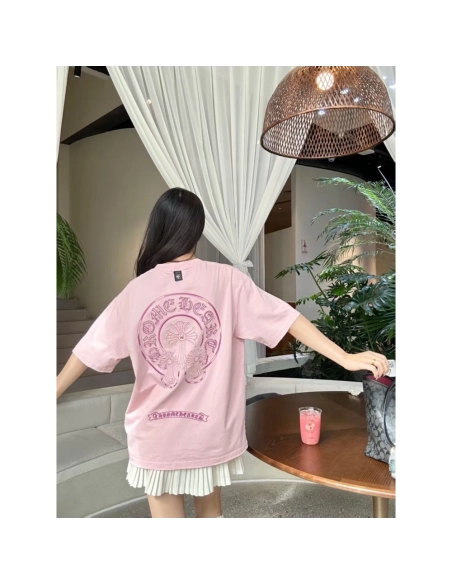 Chrome Hearts Horseshoe Burnout Embroidery Distressed Short Sleeve 007