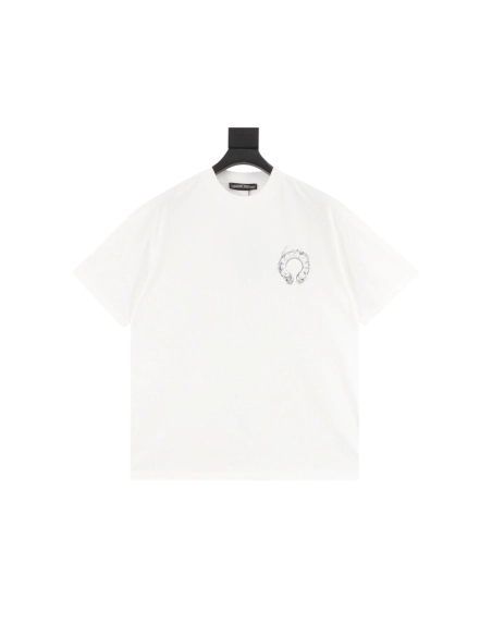 Chrome Hearts Horseshoe Embroidery Smoke Splatter Distressed Short Sleeve 012
